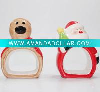 Ceramic Christmas Napkin Ring S/2