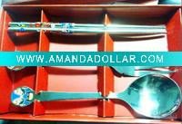 Wholesale Wholesale - Stainless Steel Dinnerware Facebook Spoon,Chopsticks &Fork Peking Opera Gifts(3pcs/set ,80sets/lot)