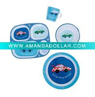 kids melamine dinnerware of 4--lovely car-blue