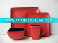 Red ceramic dinnerware set