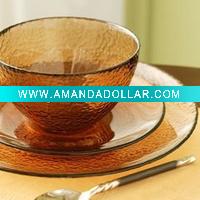 Amber color glass tableware with beautiful finishing
