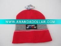 Wholesale RED "SPORT" BEANIE SKI CAPS HAT HATS LONG CUFFED