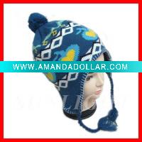 Wholesale Warm earflap hat Girls' hats with lovely flower ornament,winter hat