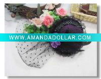 Wholesale feather fascinator with mini top hat,hand made flower,lace,go with the formal dress