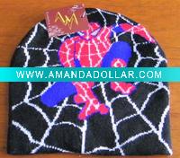 knitted beanie hat with spider logo