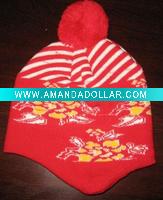 2011 flower pattern red bobble hat for lady