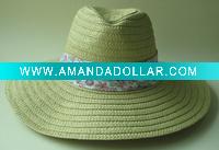 Natural Paper Straw Cowboy Hat With Cotton Band For Ladies
