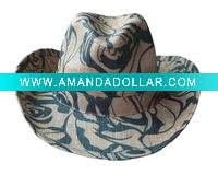 Natural Paper Straw Cowboy Hat With Printed Pattern