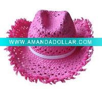 Straw Cowboy Hat With Ribbon Trim For Chindren