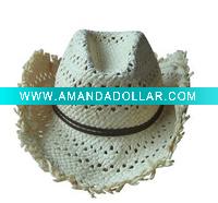 Wholesale Fashion Straw Cowboy Hat With Ribbon Trim For Children