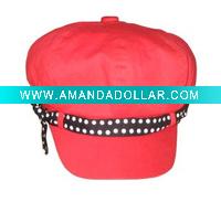 (C7627) Fashion Red Cotton Sports Cap With Ribbon Trim For Ladies