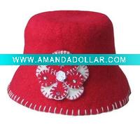 (HBK5501) Red Wool Bucket Hat For Ladies