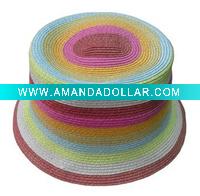 Wholesale (HBK1211) Fashion Striped Pattern Paper Straw Bucket Hat For Ladies
