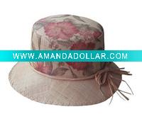 Printed Pattern Raffia Straw Bucket Hat With Ribbon Trim For Ladies