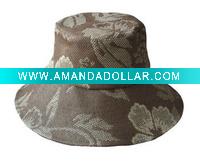HBK1112) Natural Paper Straw Bucket Hat With Printed Pattern For Ladies