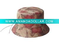 (HBK1106) Natural Raffia Straw Bucket Hat With Printed Pattern For Ladies