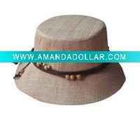 Fashion Raffia Straw Bucket Hat With Beads Trim For Ladies