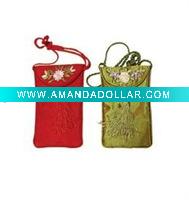 Wholesale silk brocade mobile phone pouch with flower