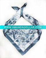 Wholesale popular grey silk square with flower pattern scarf