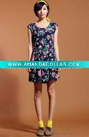 Wholesale [dc1022] EMS free shipping wholesale 3pcs/lot hot selling fancy flower print bowknot decorate silk lady dress