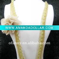 Silk ribbon beaded necklace with flower