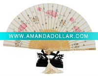 White Silk Flower Thorn Hand Fan For Advertising