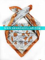 light weight fashion silk square with flower pattern scarf