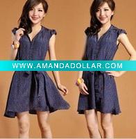 Wholesale [df2348] free shipping elegant lapel bubble sleeveless flower print lady dress,genuine silk lady fancy dress,vintage dress