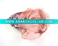 New Ponytail Holder Silk Elastic Acryl Bead Flower Grey