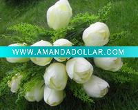 Wholesale artificial 12 heads white tulip silk flower