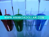 Wholesale plastic straw cup doublewall