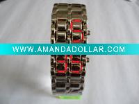 Wholesale Hot Lava Samurai Style Stainless Steel Red LED Digital Watch
