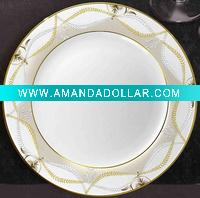 Wholesale new design exquisite goldden decaled porcelain dinner plate