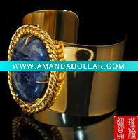 Wholesale blue stone cuff bracelet handmade costume metal tube bangles bracelets jewelry