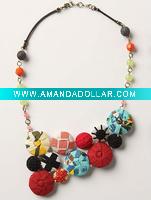 Wholesale colorful cheap costume jewelry necklace with Fabric buttons