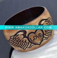 graved wood costume bracelet