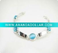 Wholesale Fashion costume jewelry simple blue cat's eye-like stone bracelet