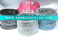 Wholesale color Leather bracelet with rhinestone inlay/cow leather bracelet decorated with rhinestone