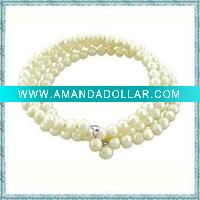 Wholesale fashion jewelry 3lines cuff bangle white freshwater nature pearl costume bracelet