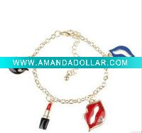 Wholesale fashion color lip charm bracelets,enamel lip charm girl jewelry, woman costume jewelry