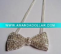 Wholesale costume jewelry fashion rhinestones alloy bow necklace