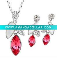 Wholesale fashion zinc alloy nice red diamond big shine evening bridal ashionable ladies earring necklace cheap fancy high quality jewelry