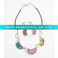 Colored Half Heart Necklace & Earrings Jewelry Set
