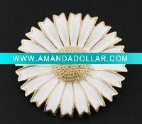 Wholesale daisy shape alloy white enamel rhinestones pin costume brooch jewelry