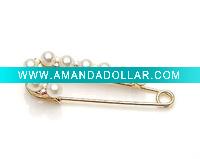 Wholesale pearls rhinestones safety pin costume brooch jewelry