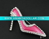 Wholesale shoe shape alloy enamel rhinestones pin costume brooch jewelry
