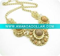 Wholesale Fashion Costume Jewelry Texture Marking Flower Necklace