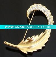 Wholesale leaf shape alloy rhinestones pin costume brooch jewelry