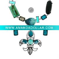 Wholesale high acrylic stones fleur di lis pendant necklace earring costume jewelry