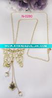 Wholesale 2011 newest fashion costume jewelry gold plated long chain butterfly pendant necklace